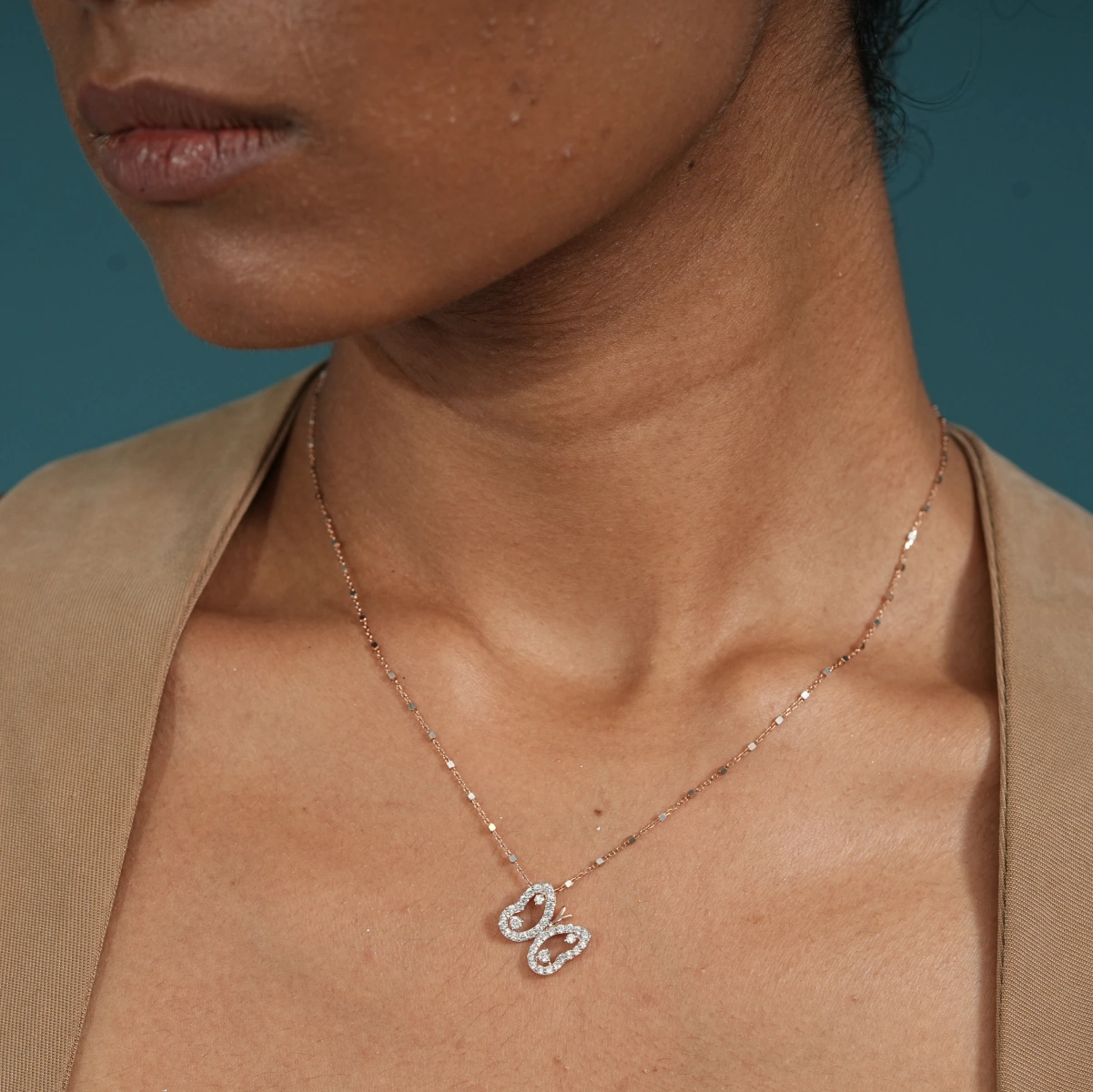 Butterfly Shaped Round Cut  Lab Grown Diamond Necklace
